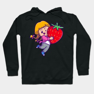 Cute Girl Holding Strawberry Cartoon Hoodie